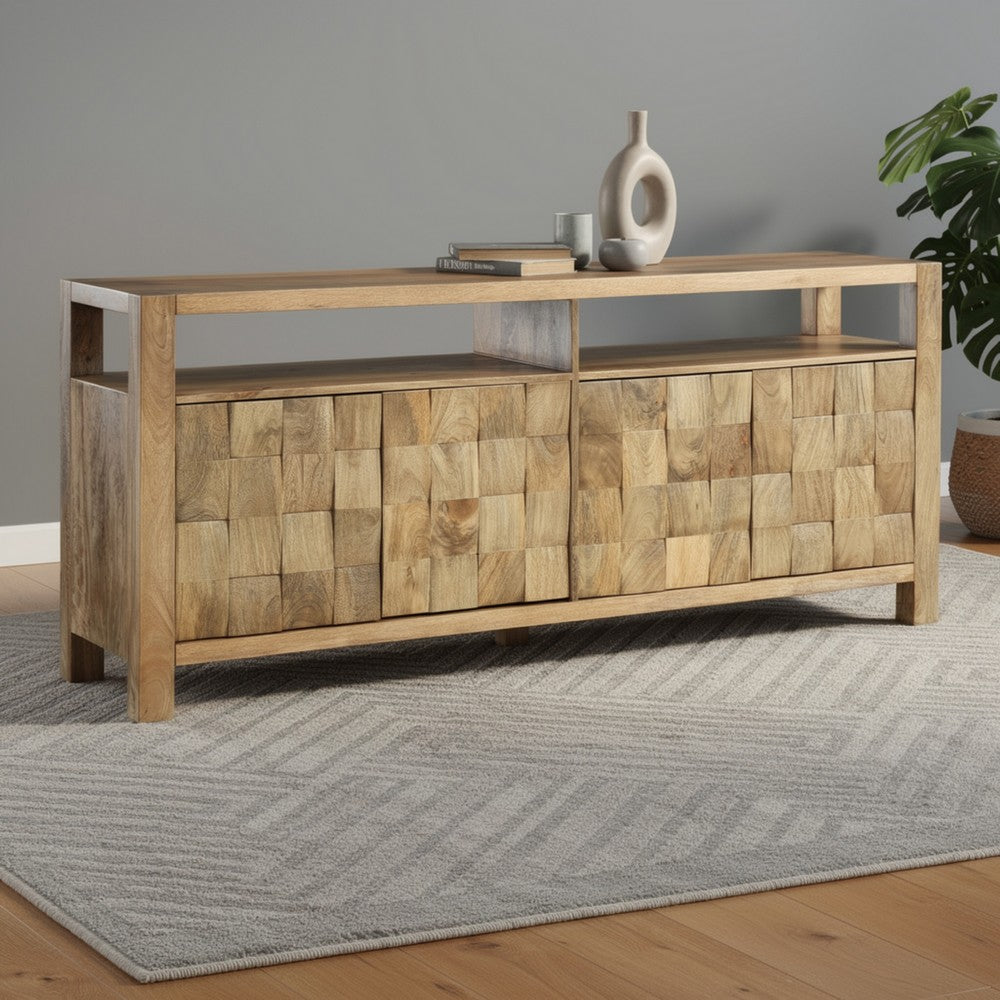 Ashley Hugh Sideboard Cabinet Console, Butcher Block Natural Brown 68 Inch