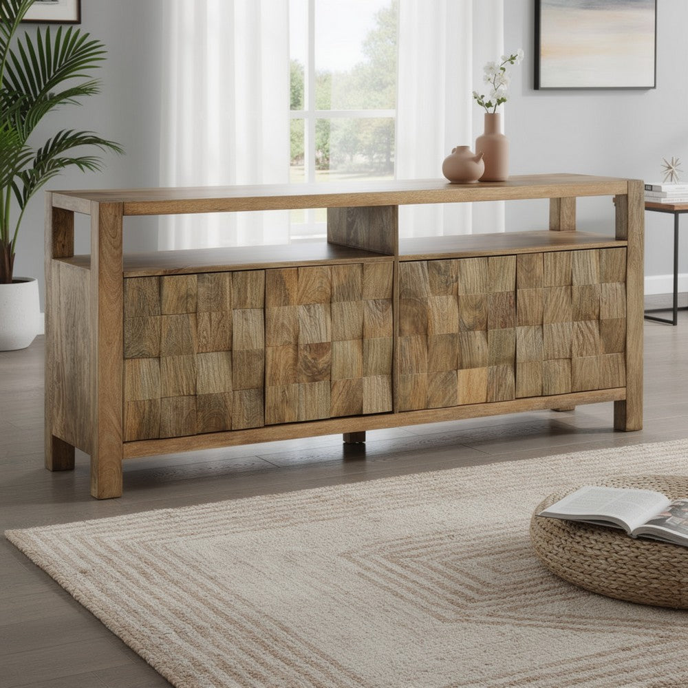 Ashley Hugh Sideboard Cabinet Console, Butcher Block Natural Brown 68 Inch