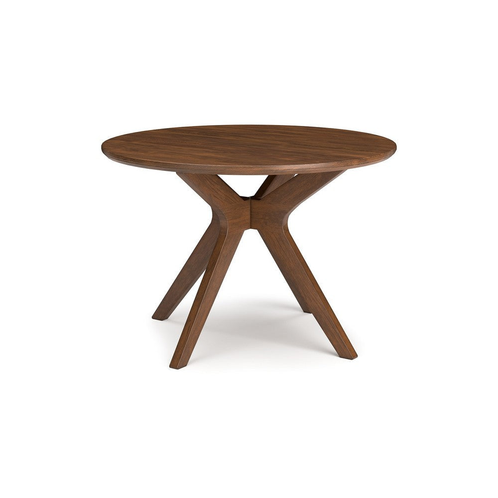Ashley Jeyn Round Dining Table, Modern Curved Base, 45 Inch Brown Mango Wood