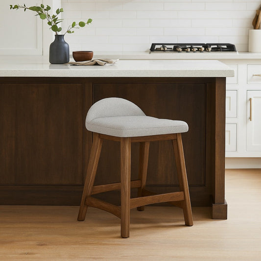 Ashley Jeyn Counter Stool with Footrest Set of 2, Brown Wood, Light Gray Seat