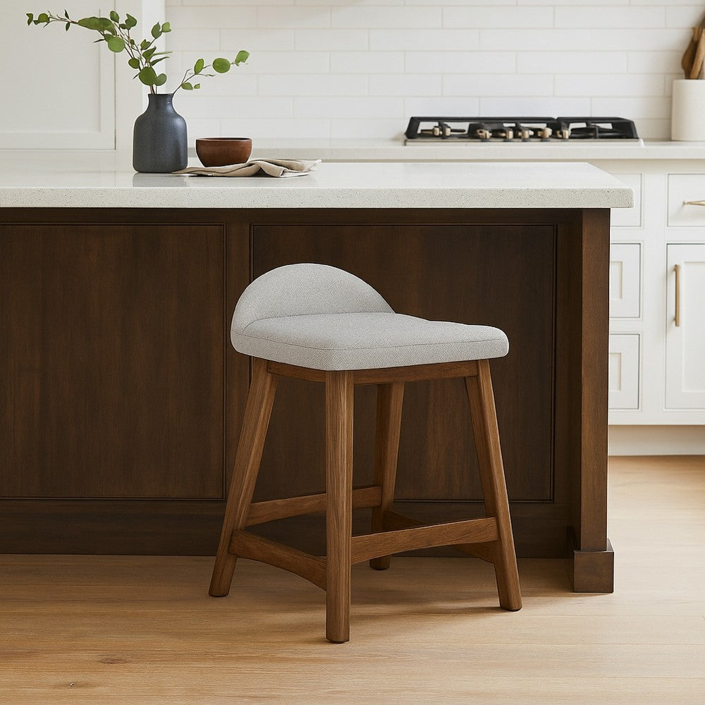 Ashley Jeyn Counter Stool with Footrest Set of 2, Brown Wood, Light Gray Seat