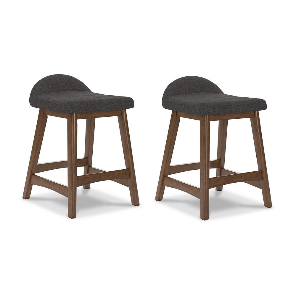 Ashley Jeyn Counter Stool with Footrest Set of 2, Brown Wood, Charcoal Gray