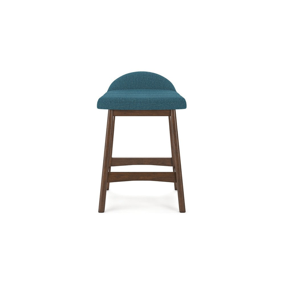 Ashley Jeyn Counter Stool with Footrest Set of 2 Brown Hardwood Blue Seat