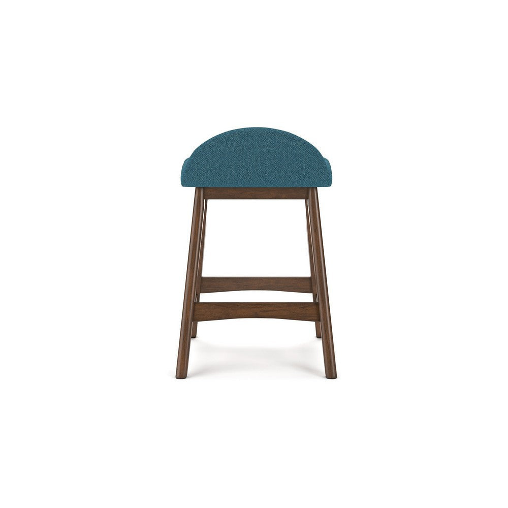 Ashley Jeyn Counter Stool with Footrest Set of 2 Brown Hardwood Blue Seat