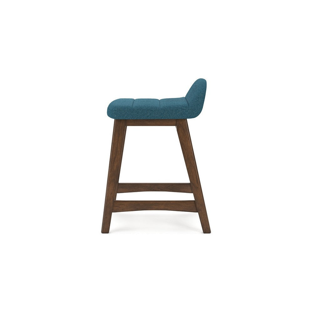 Ashley Jeyn Counter Stool with Footrest Set of 2 Brown Hardwood Blue Seat