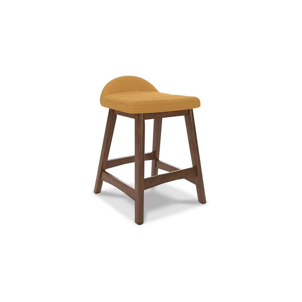 Ashley Jeyn Counter Stool with Footrest Set of 2, Brown Hardwood, Yellow Seat