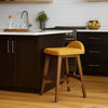 Ashley Jeyn Counter Stool with Footrest Set of 2, Brown Hardwood, Yellow Seat