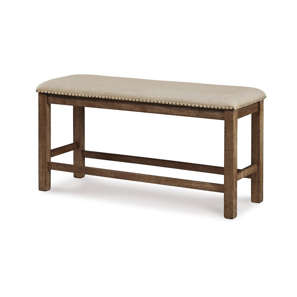Ashley Chip Counter Height Bench Nailhead Trim and Footrest Nutmeg Wood BM329766