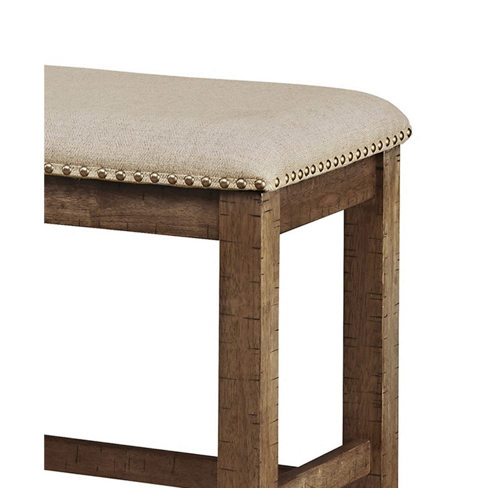 Ashley Chip Counter Height Bench Nailhead Trim and Footrest Nutmeg Wood BM329766