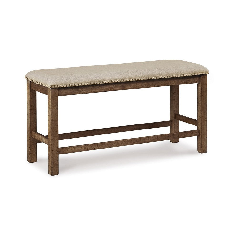 Ashley Chip Counter Height Bench Nailhead Trim and Footrest Nutmeg Wood BM329766