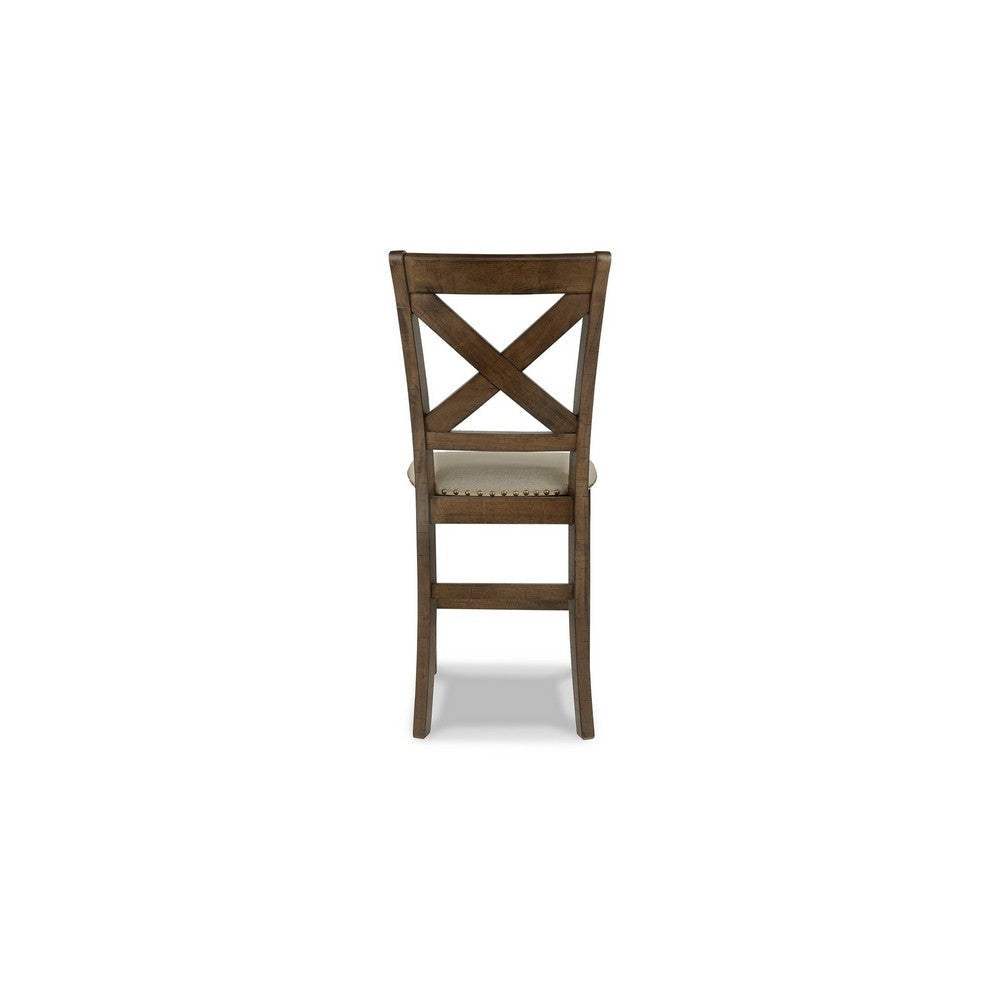 Ashley Chip Counter Height Chair Set of 2 Distress Nutmeg Wood Polyester BM329767