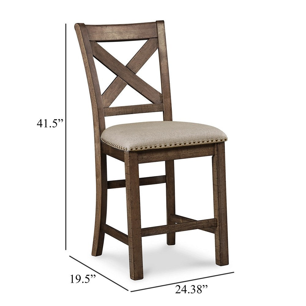 Ashley Chip Counter Height Chair Set of 2 Distress Nutmeg Wood Polyester BM329767