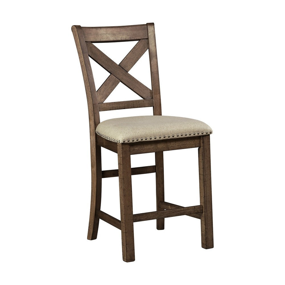 Ashley Chip Counter Height Chair Set of 2, Distress Nutmeg Wood, Polyester