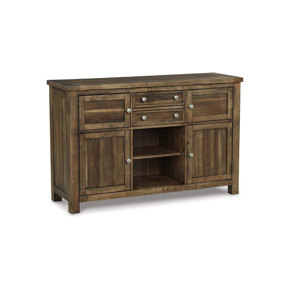 Ashley Chip Dining Room Server, 2 Drawers and 4 Cabinet, Nutmeg Wood, 56 Inch
