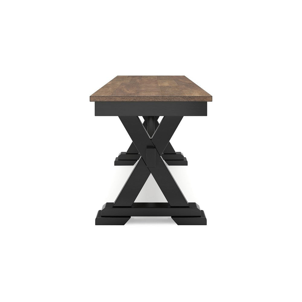 Ashley Fleur Large Dining Room Bench 48 Inch Brown Seat Black Wood Frame BM329770