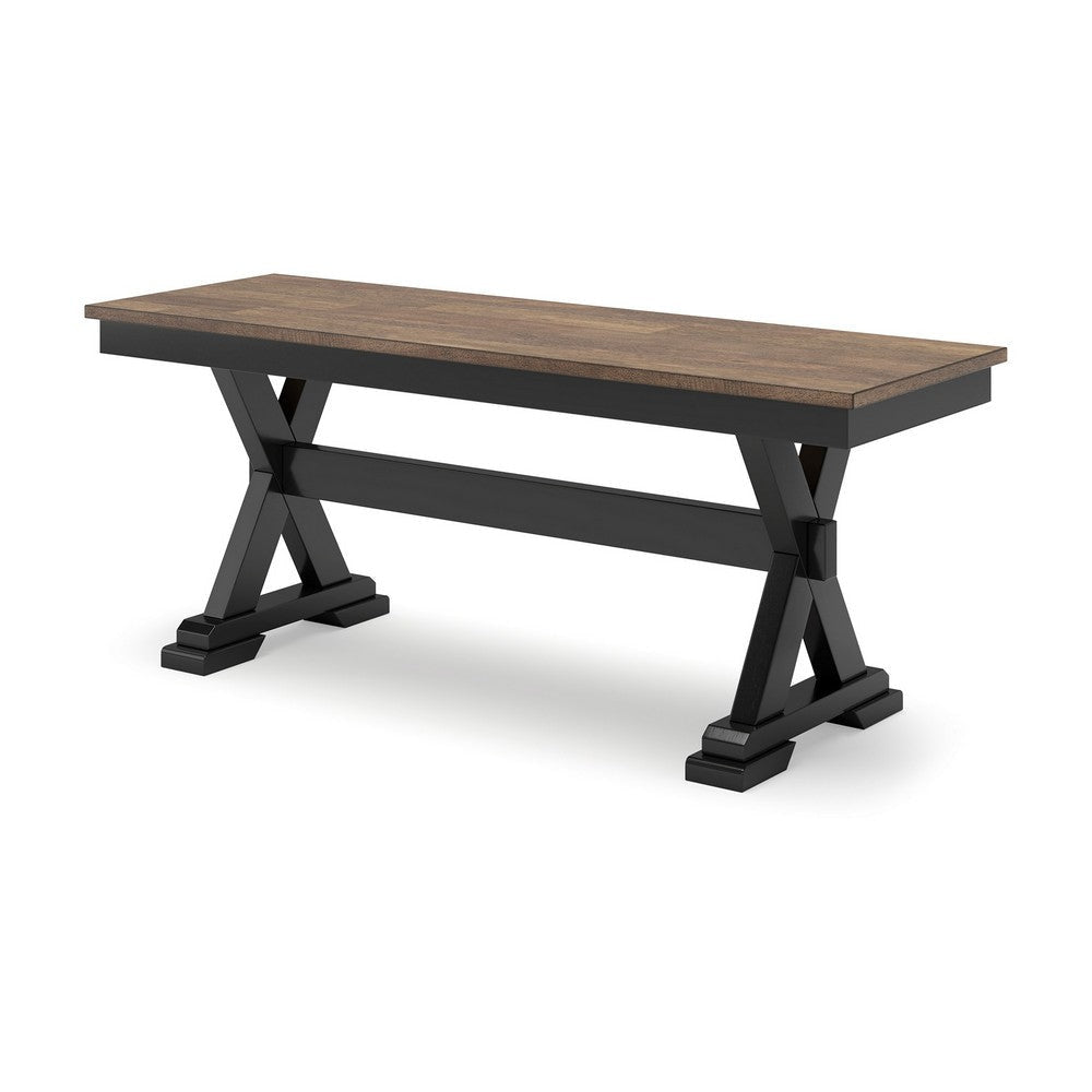Ashley Fleur Large Dining Room Bench 48 Inch Brown Seat Black Wood Frame BM329770