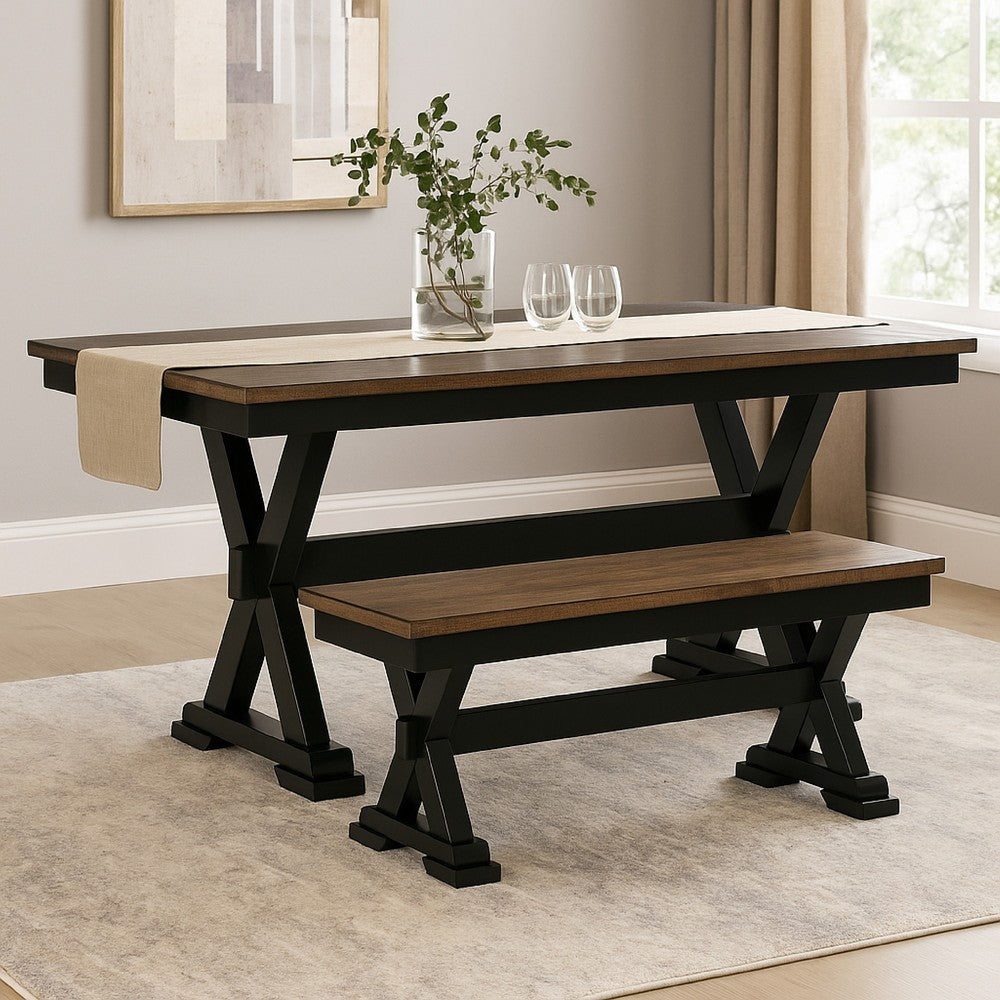 Ashley Fleur Large Dining Room Bench, 48 Inch Brown Seat, Black Wood Frame