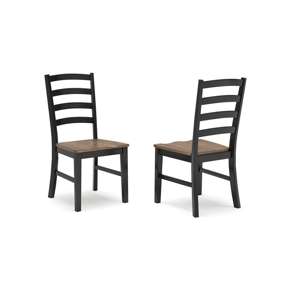 Ashley Fleur Dining Side Chair Set of 2, Black Ladderback, Brown Solid Wood