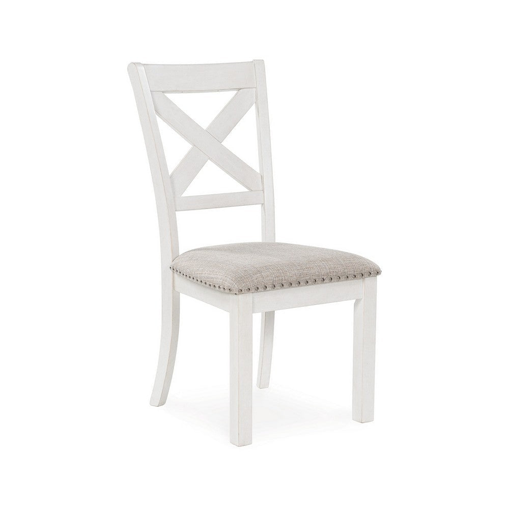 Ashley Lea Dining Side Chair Set of 2, Classic White Wood, Gray Polyester