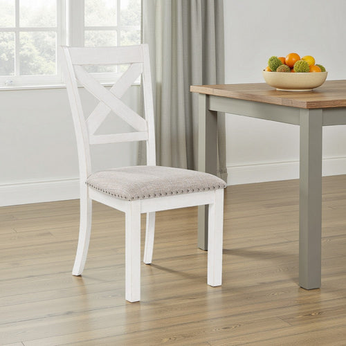 Ashley Lea Dining Side Chair Set of 2, Classic White Wood, Gray Polyester
