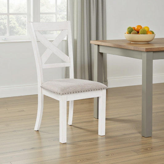 Ashley Lea Dining Side Chair Set of 2, Classic White Wood, Gray Polyester