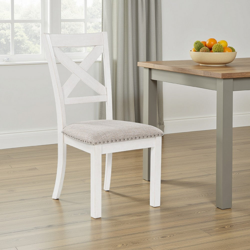 Ashley Lea Dining Side Chair Set of 2, Classic White Wood, Gray Polyester