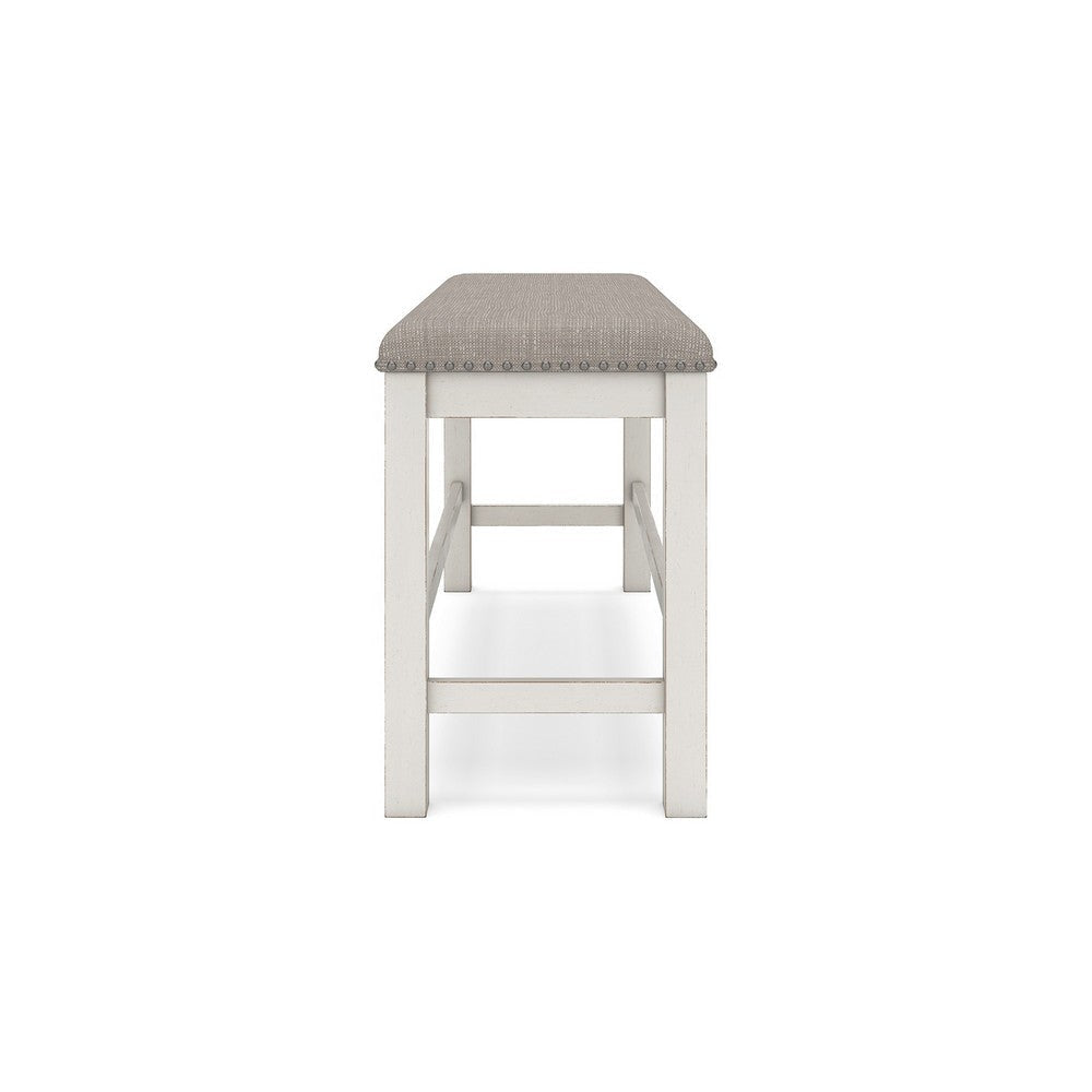 Ashley Lea Counter Height Dining Bench Classic White Wood Gray Polyester BM329777