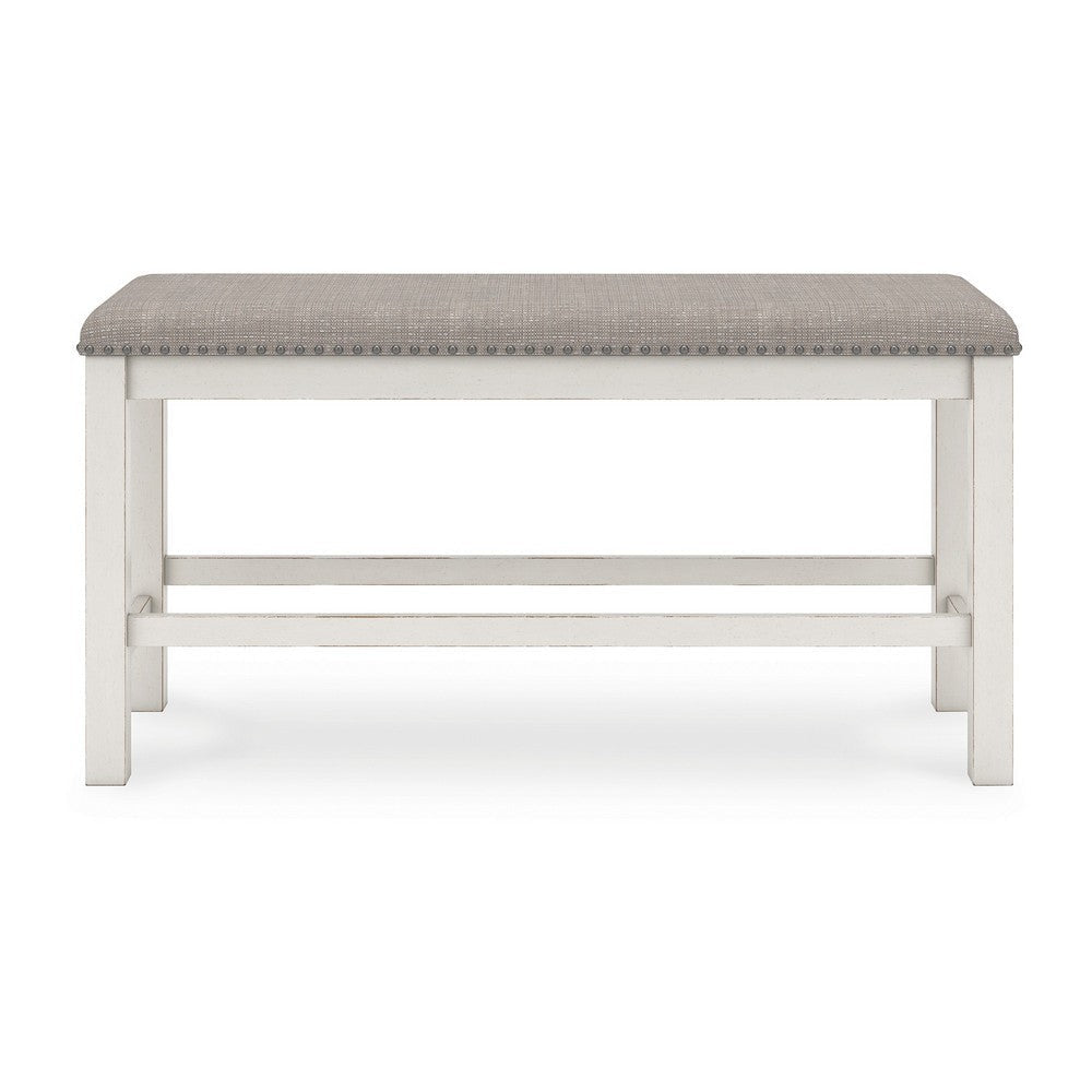 Ashley Lea Counter Height Dining Bench Classic White Wood Gray Polyester BM329777