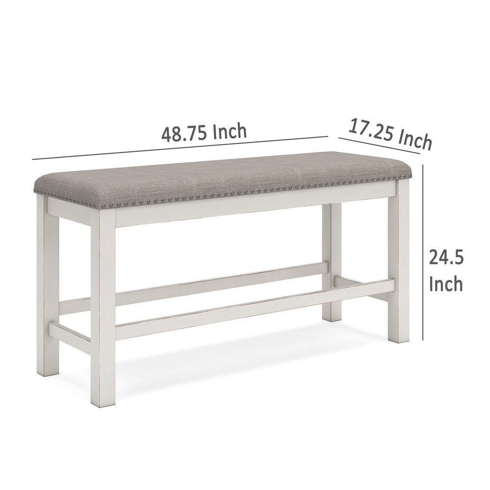 Ashley Lea Counter Height Dining Bench Classic White Wood Gray Polyester BM329777