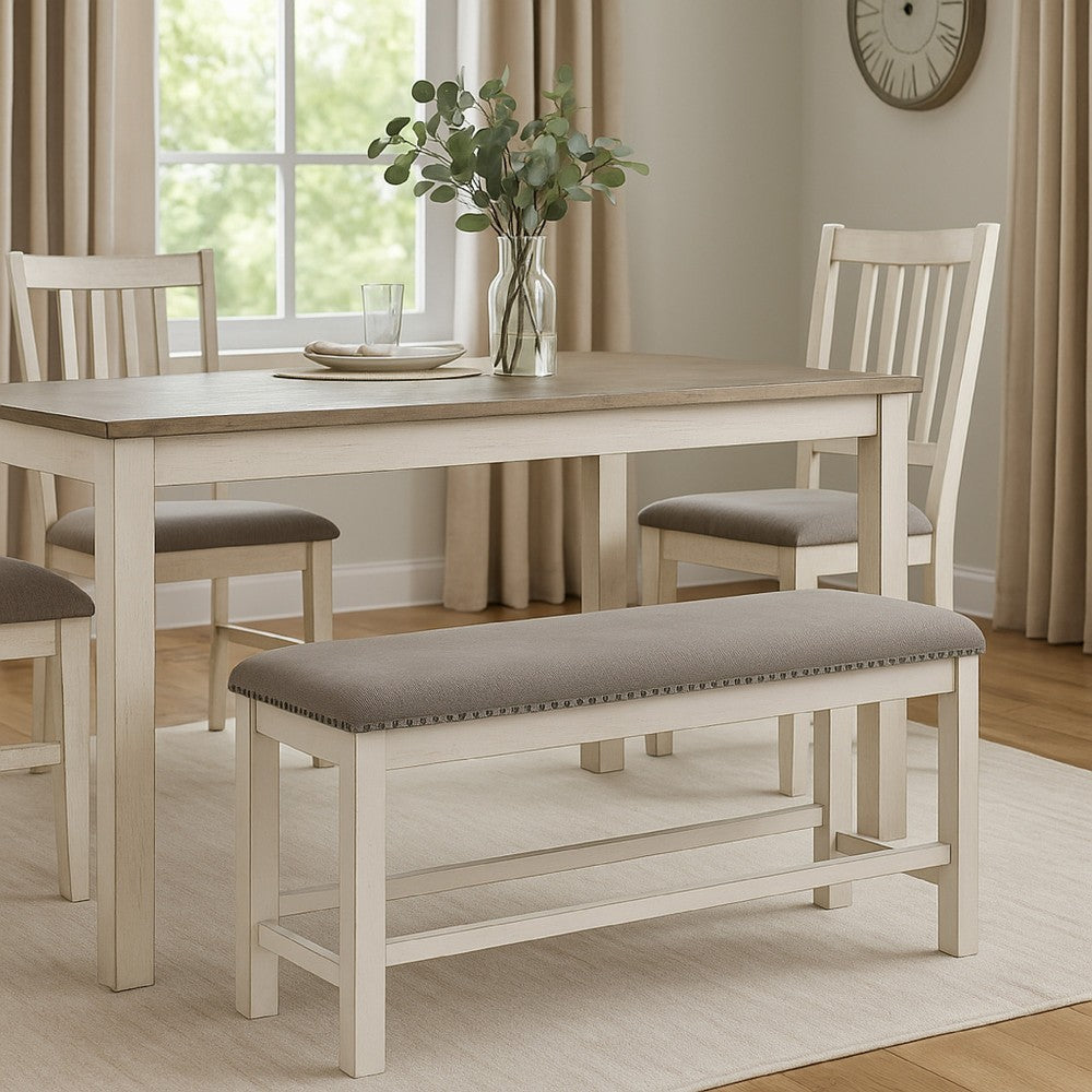 Ashley Lea Counter Height Dining Bench, Classic White Wood, Gray Polyester