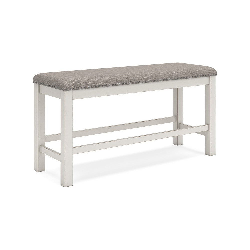 Ashley Lea Counter Height Dining Bench Classic White Wood Gray Polyester BM329777