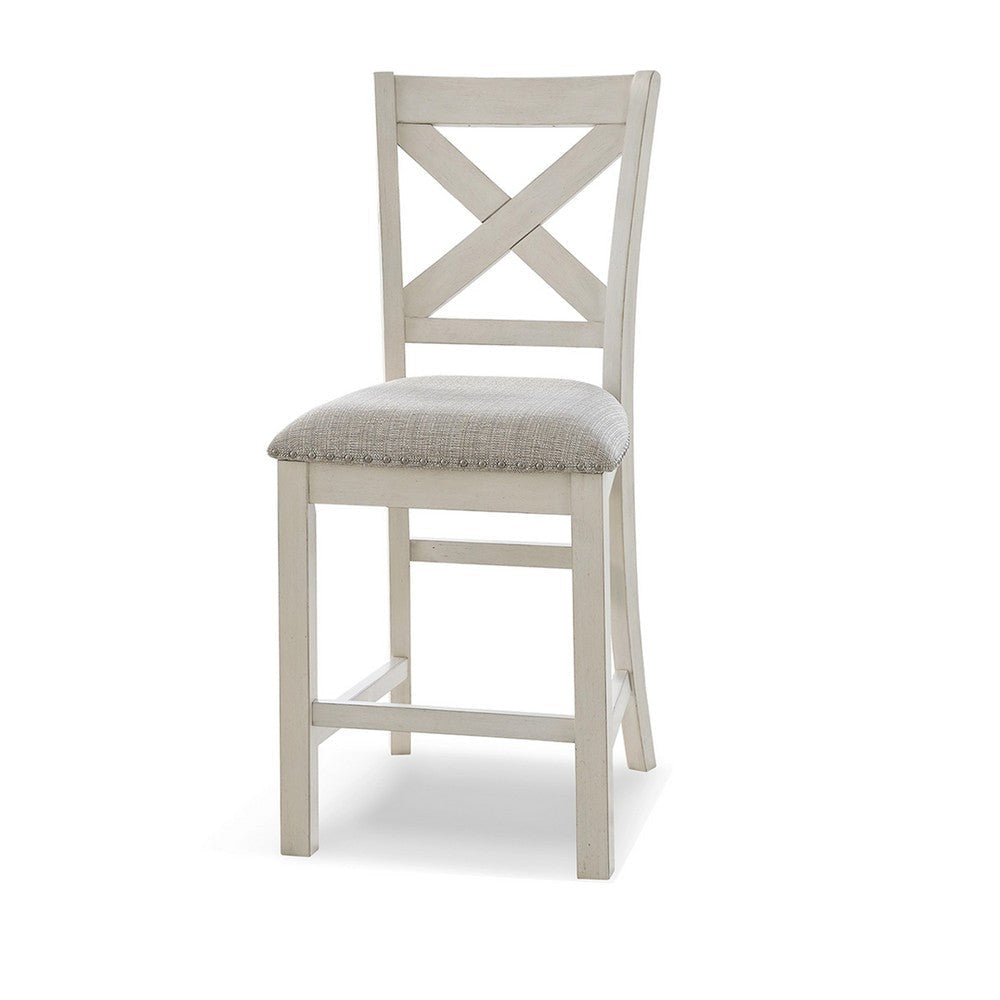 Ashley Lea Counter Height Chair Set of 2 White Solid Wood Gray Polyester BM329778