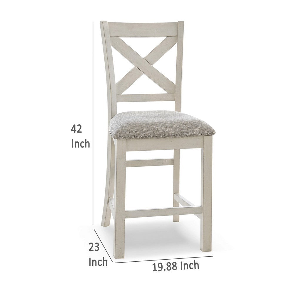 Ashley Lea Counter Height Chair Set of 2 White Solid Wood Gray Polyester BM329778