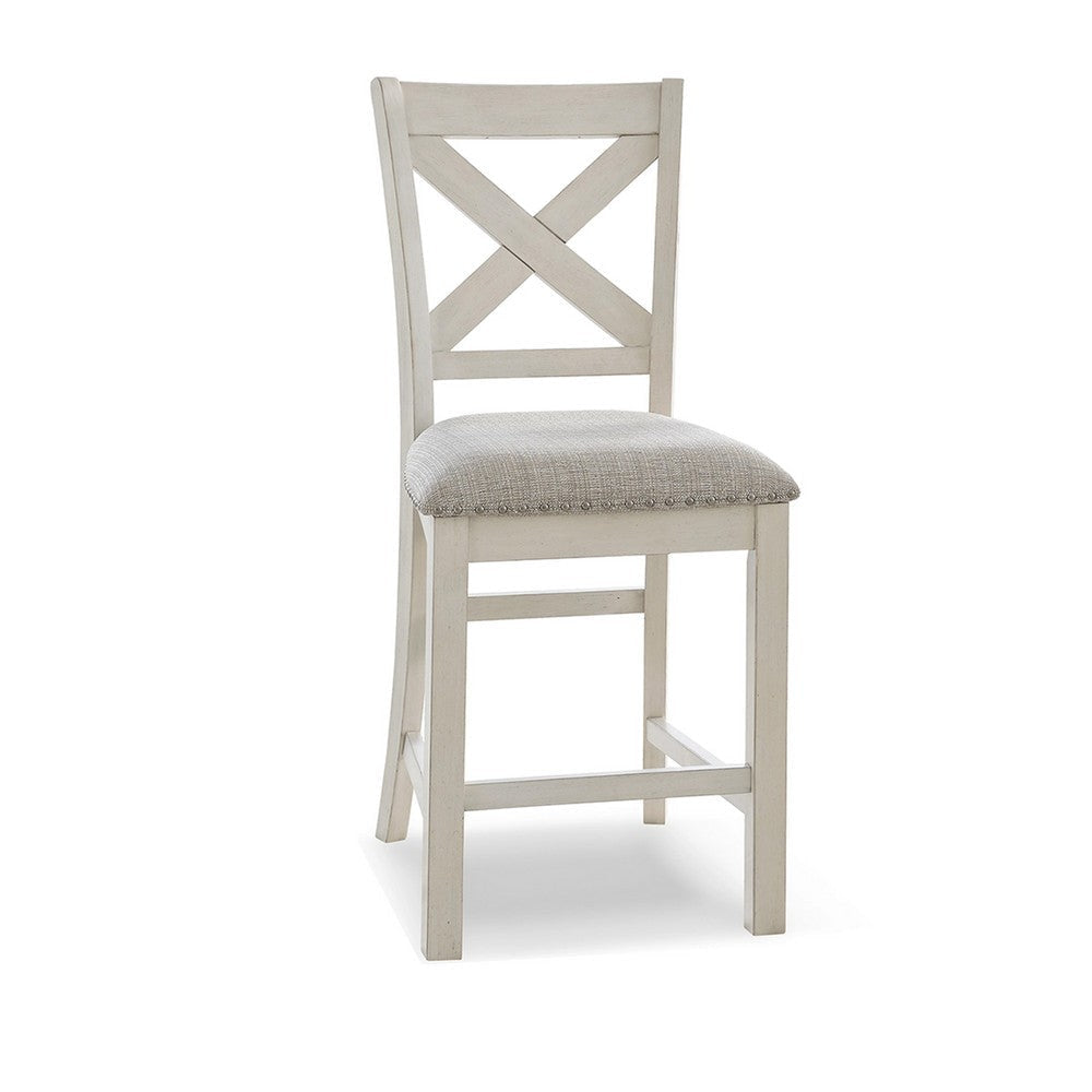 Ashley Lea Counter Height Chair Set of 2, White Solid Wood, Gray Polyester