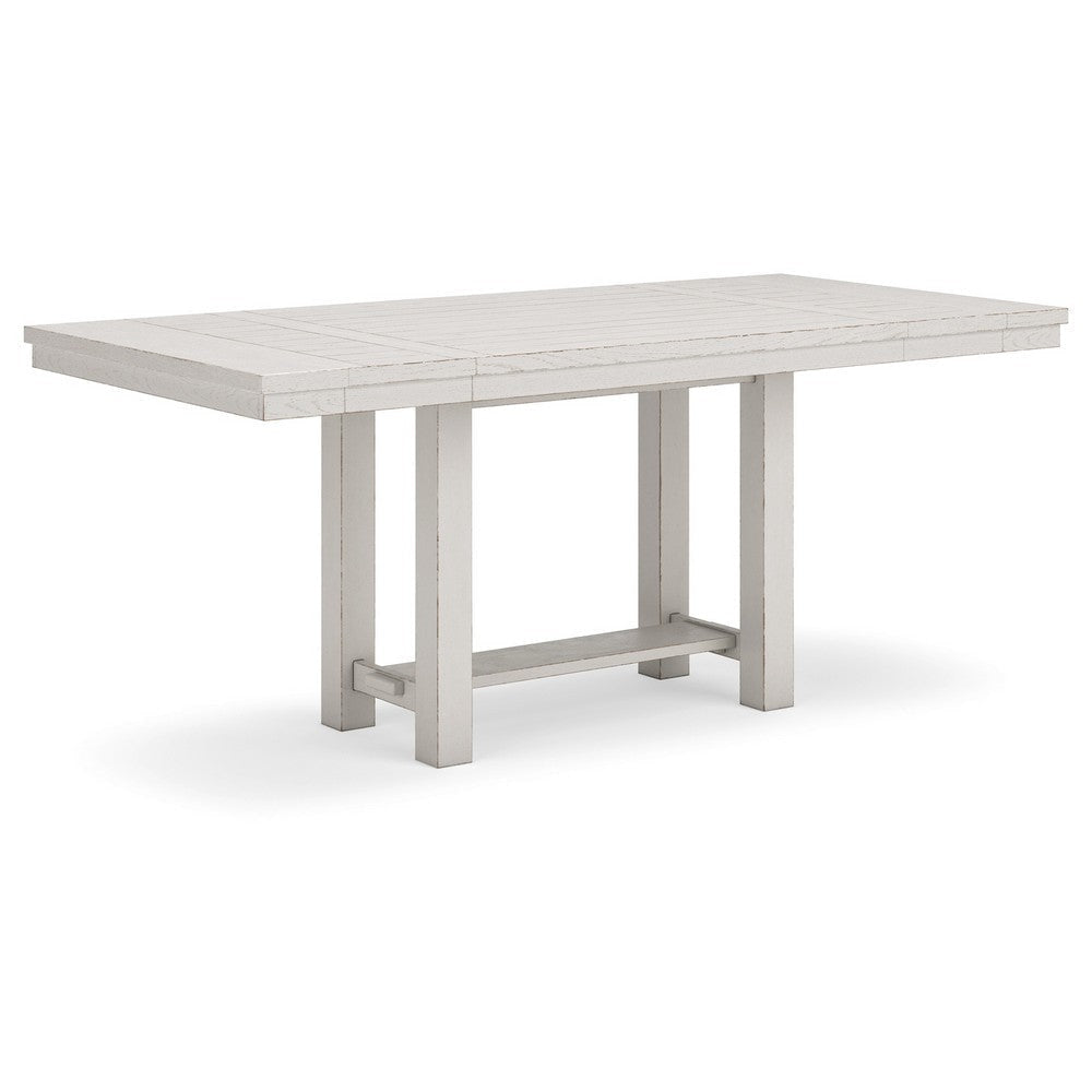 Ashley Fleur Counter Table with 2 Extension Leaves, White Wood, 62-86 Inch