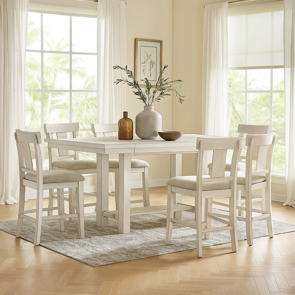 Ashley Fleur Counter Table with 2 Extension Leaves, White Wood, 62-86 Inch