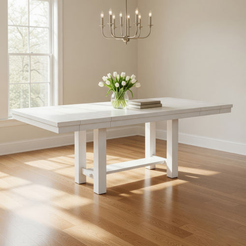 Ashley Fleur Dining Table with 2 Extension Leaves, White Wood, 62-86 Inch