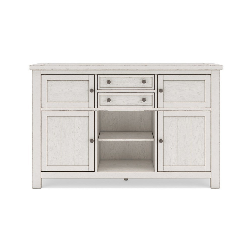 Ashley Fleur Dining Room Server with 4 Cabinets Antique White Wood 56 Inch BM329781