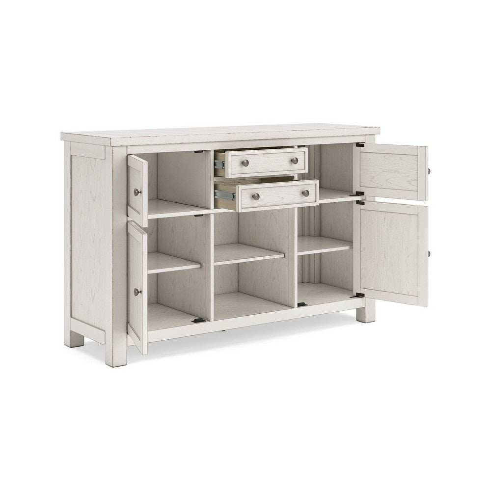 Ashley Fleur Dining Room Server with 4 Cabinets Antique White Wood 56 Inch BM329781