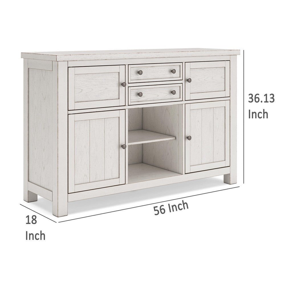 Ashley Fleur Dining Room Server with 4 Cabinets Antique White Wood 56 Inch BM329781