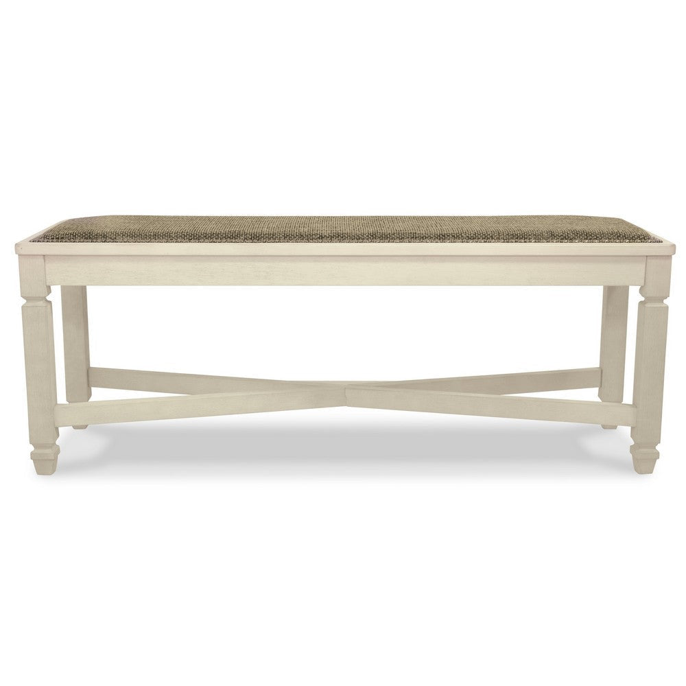 Ashley Bolan Large Dining Bench with Heavy Woven Fabric White Wood 50 Inch