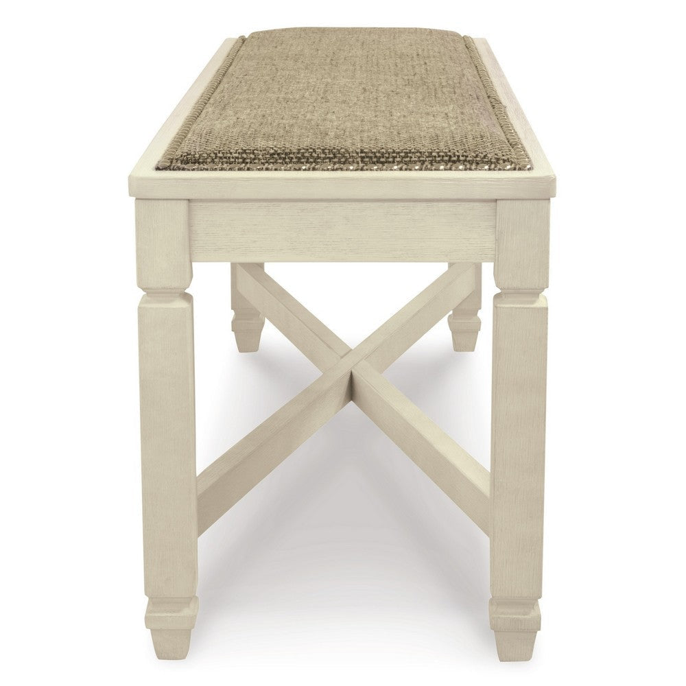 Ashley Bolan Large Dining Bench with Heavy Woven Fabric White Wood 50 Inch