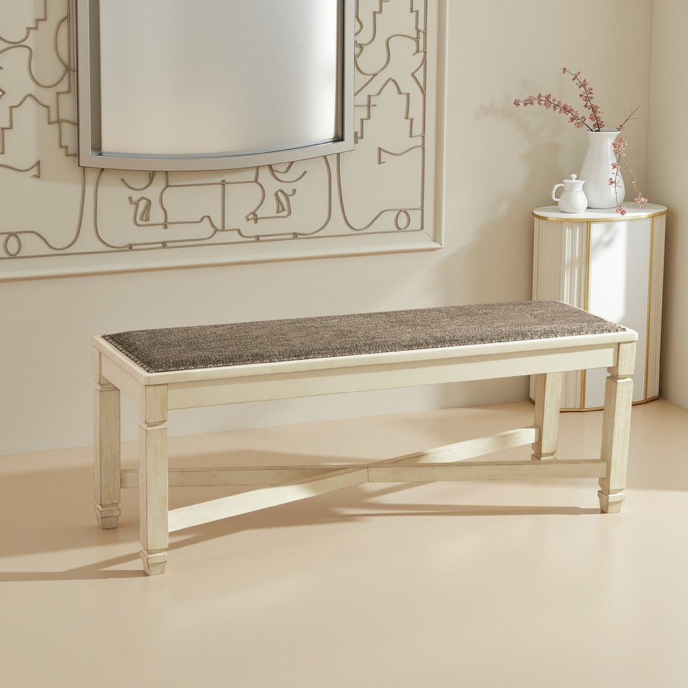 Ashley Bolan Large Dining Bench with Heavy Woven Fabric, White Wood, 50 Inch