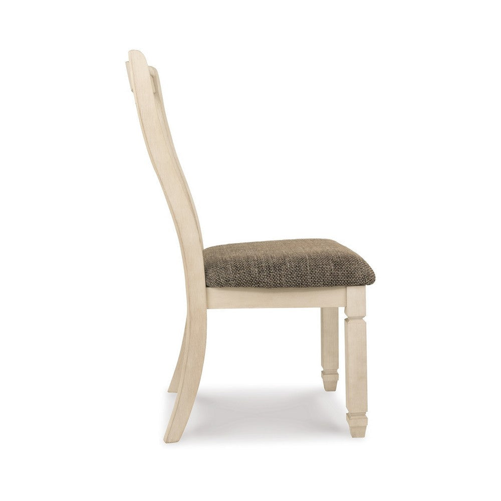 Ashley Bolan Dining Side Chair Set of 2 with Rake Back Polyester White Wood BM329783