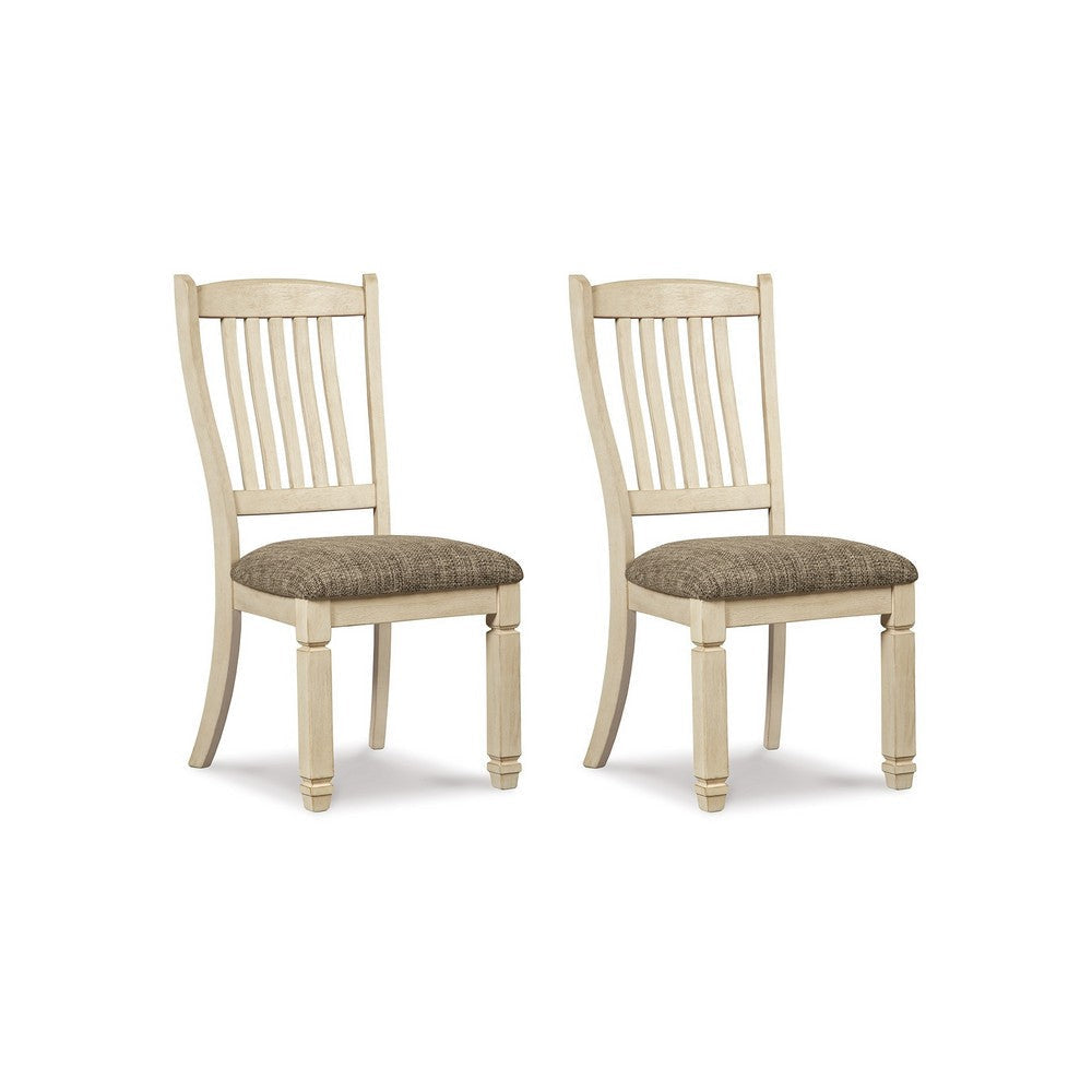 Ashley Bolan Dining Side Chair Set of 2 with Rake Back, Polyester, White Wood