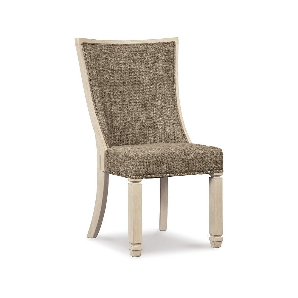 Ashley Bolan Dining Side Chair Set of 2 Lattice Back Polyester White Wood