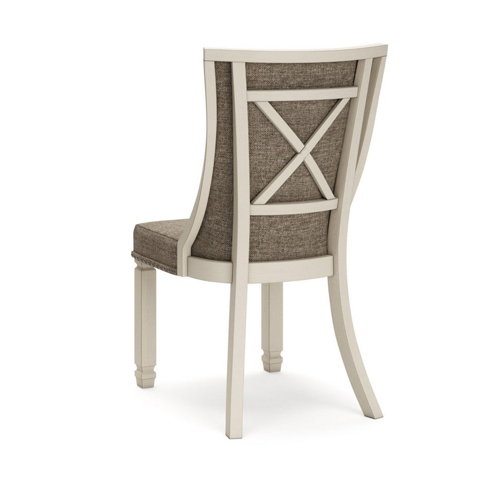 Ashley Bolan Dining Side Chair Set of 2 Lattice Back Polyester White Wood