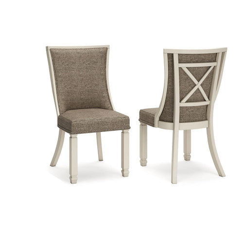 Ashley Bolan Dining Side Chair Set of 2, Lattice Back, Polyester, White Wood