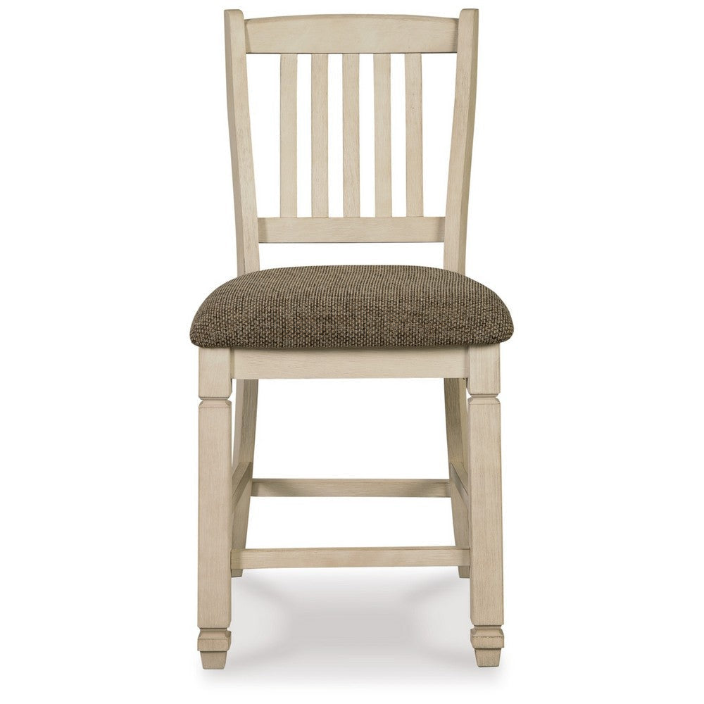 Ashley Bolan Counter Height Chair Set of 2 Rake Back Antique White Wood