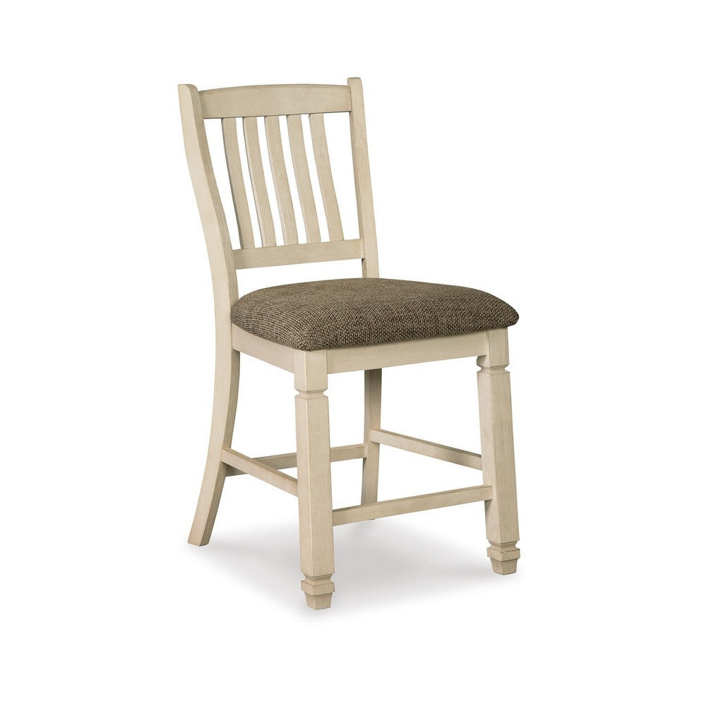 Ashley Bolan Counter Height Chair Set of 2, Rake Back, Antique White Wood